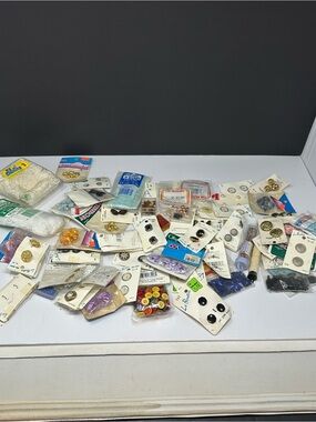Vintage Craft Supplies Lot of 85 NIP Accents Miniatures Buttons Beads Lace P0